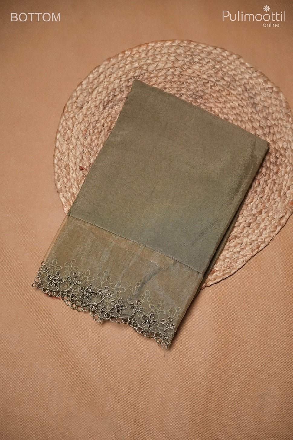 Olive Green Chanderi Unstitched Salwar Set