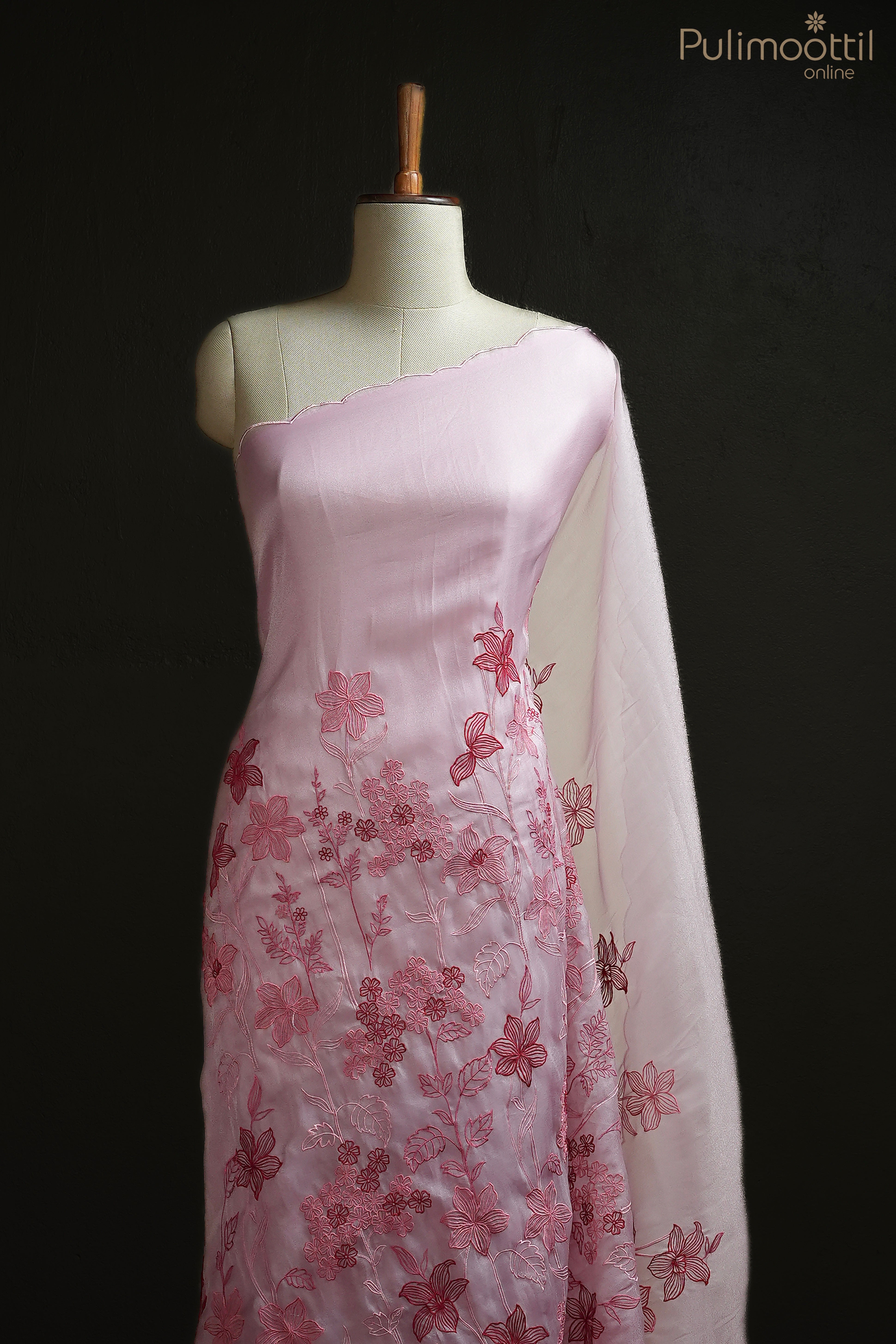 Onion pink color organza fancy saree