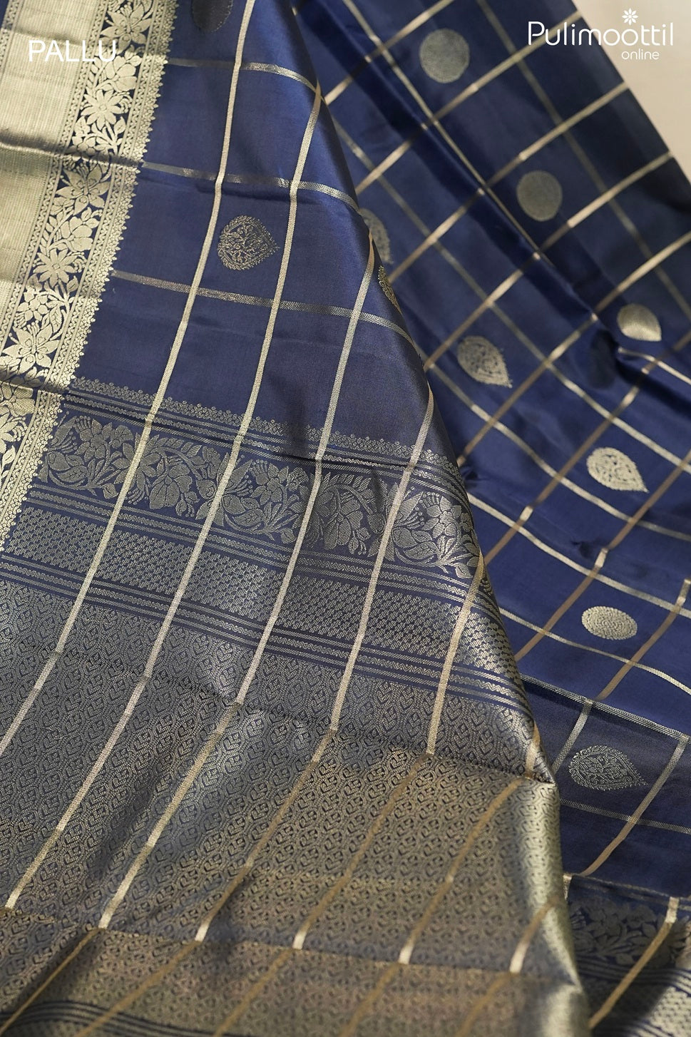 Dark blue color Kanchipuram designer saree