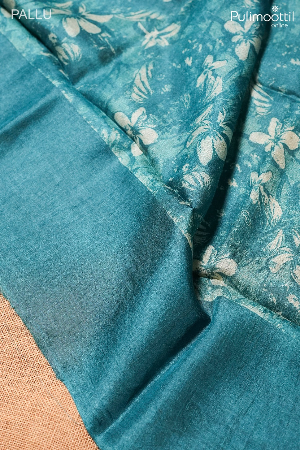 Teal blue color Tussar silk saree