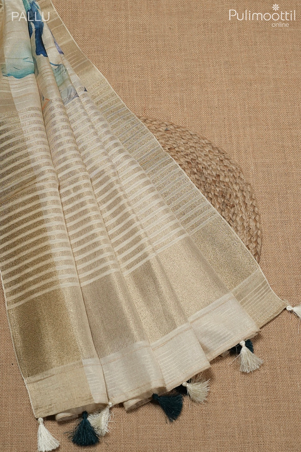 Kerala traditional golden tissue semi jute saree