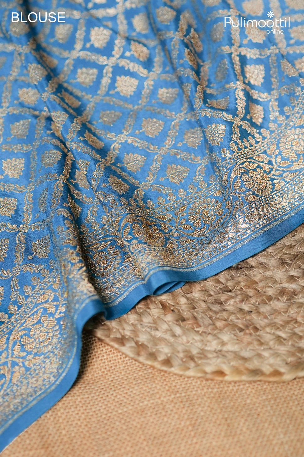 Dark sky blue color Banarasi saree