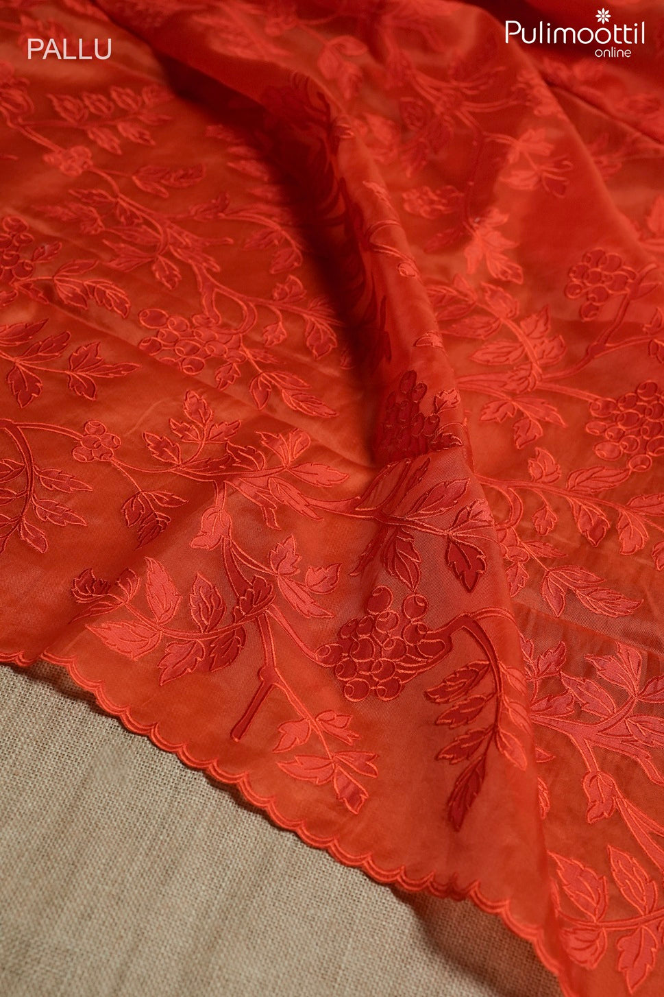 Deep orange color organza fancy saree
