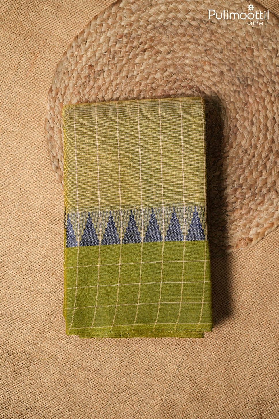 Olive green color cotton saree