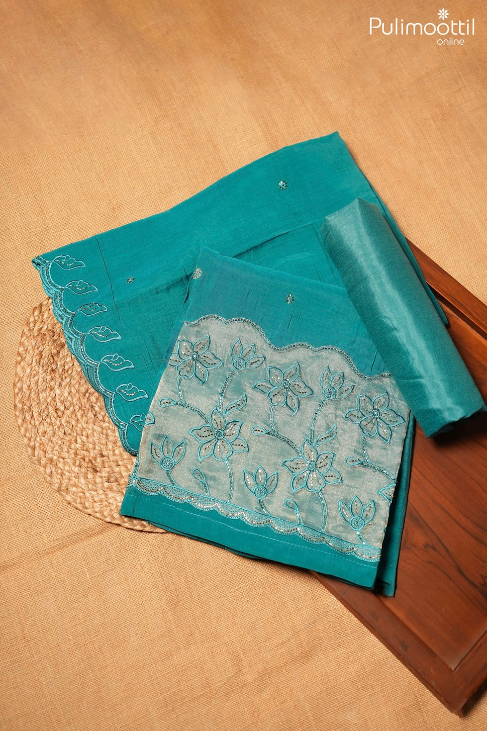 DARK SKY BLUE BLENDED CHANDERI UNSTITCHED SALWAR SET
