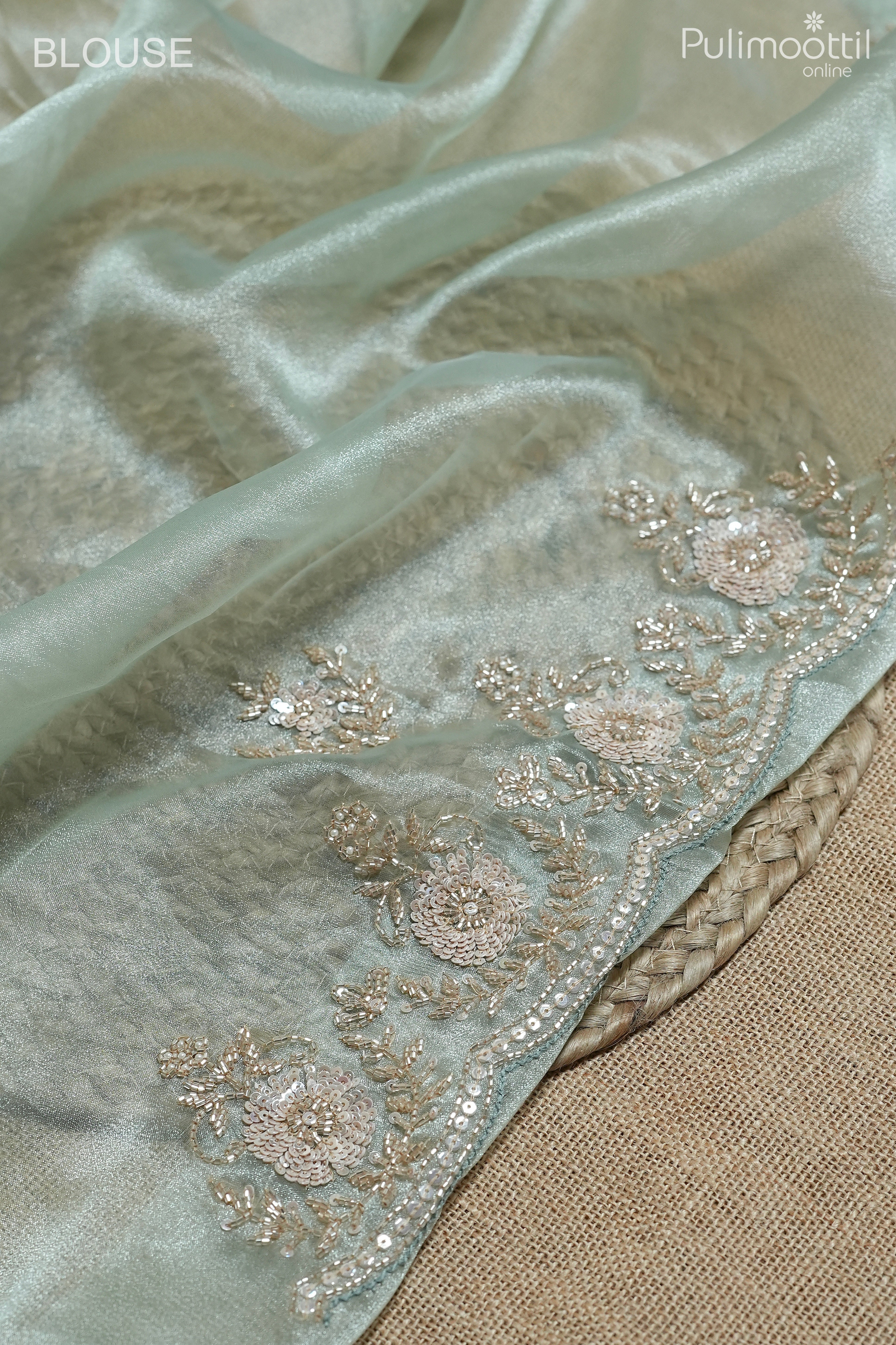 Pista green color organza fancy saree
