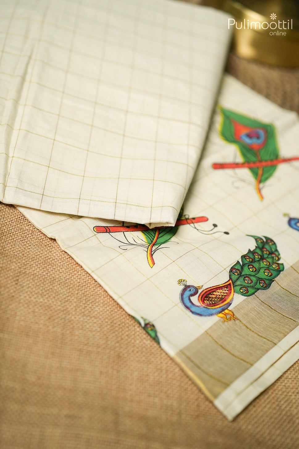 Kerala traditional printed check set saree