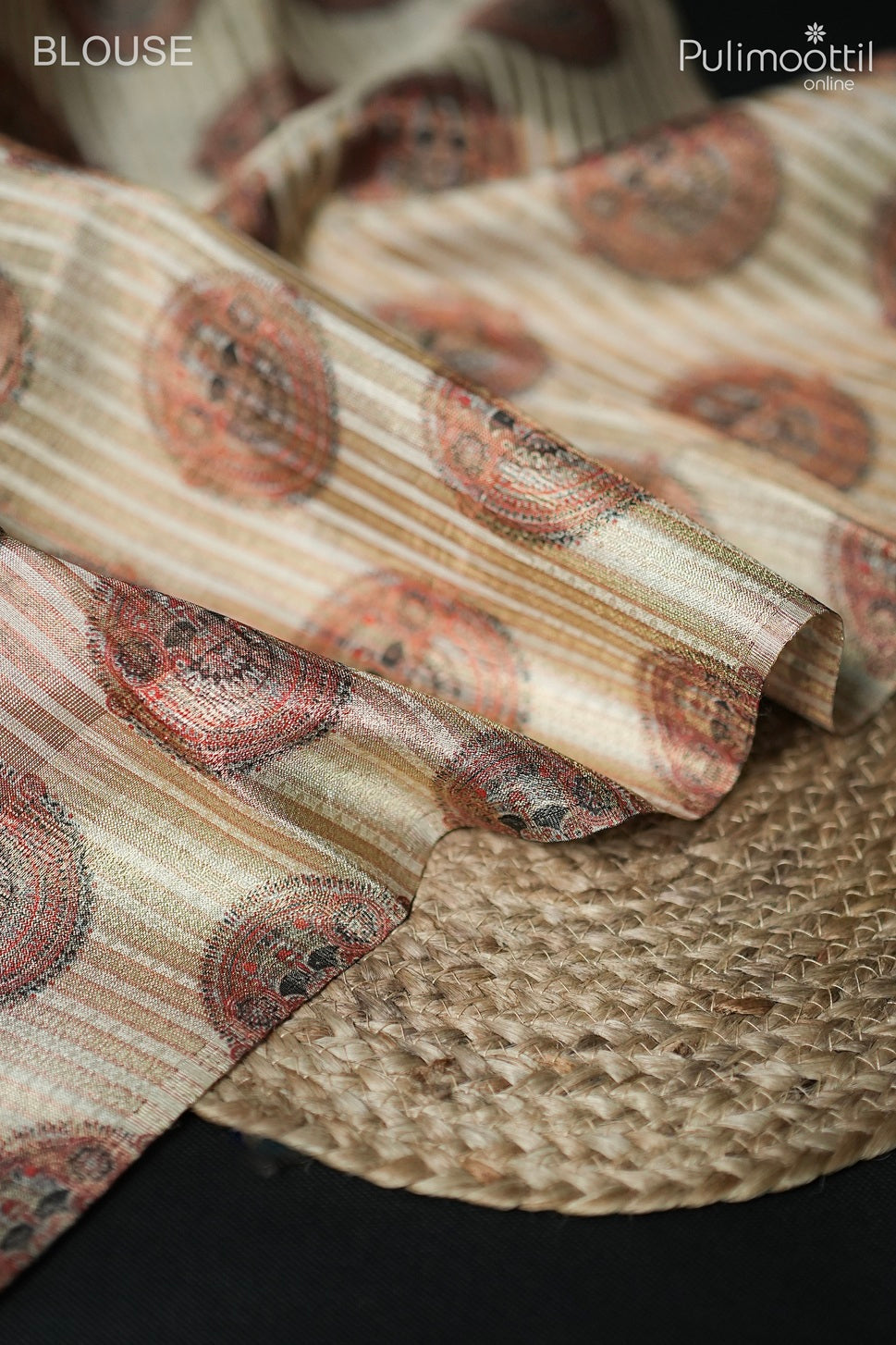 White golden tissue Theyyam print fancy saree