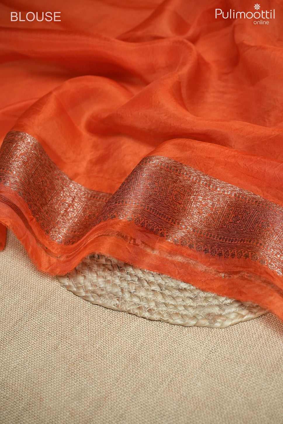 Rusty red color organza fancy saree