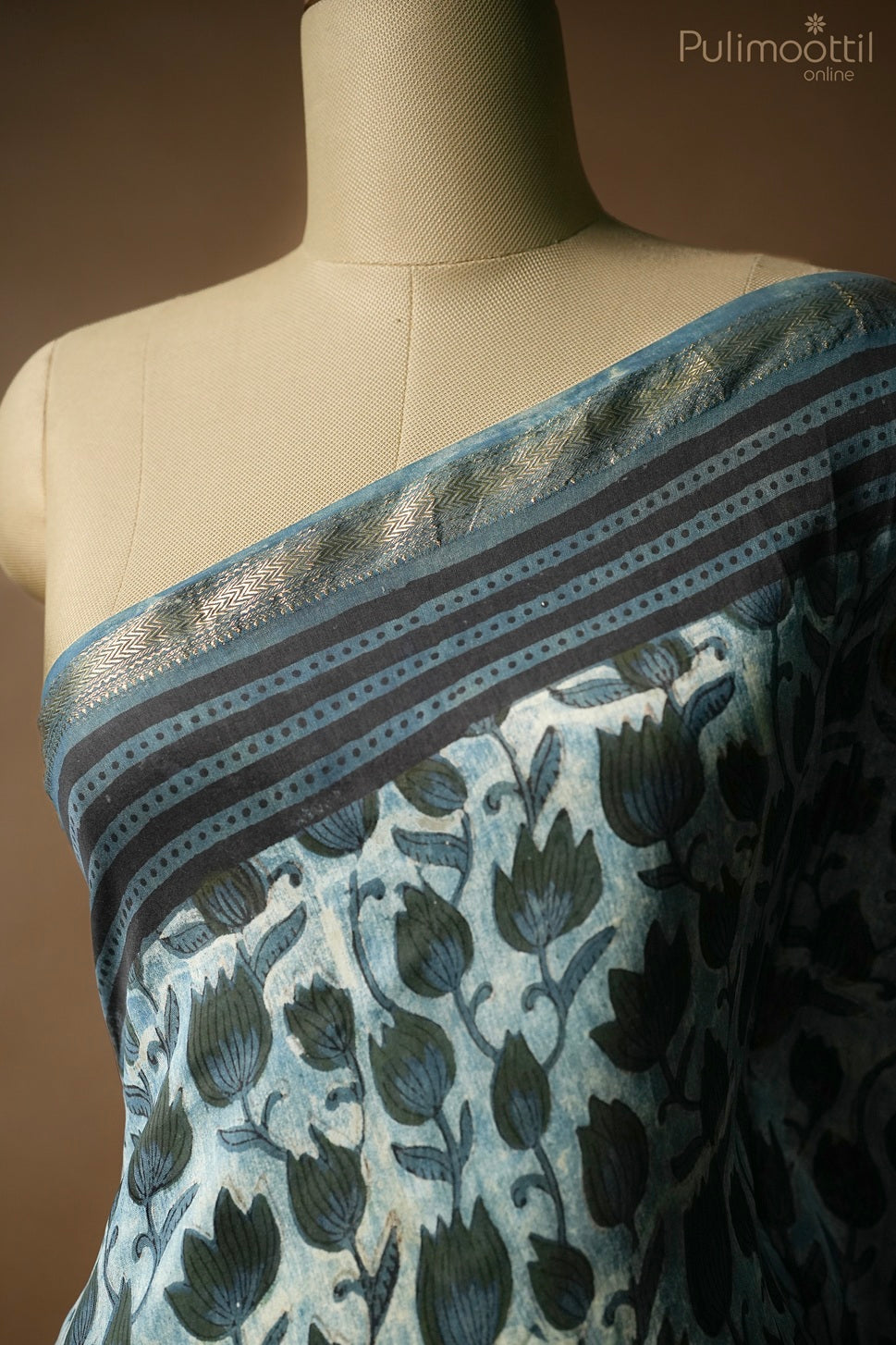 Dark blue color Chanderi saree.