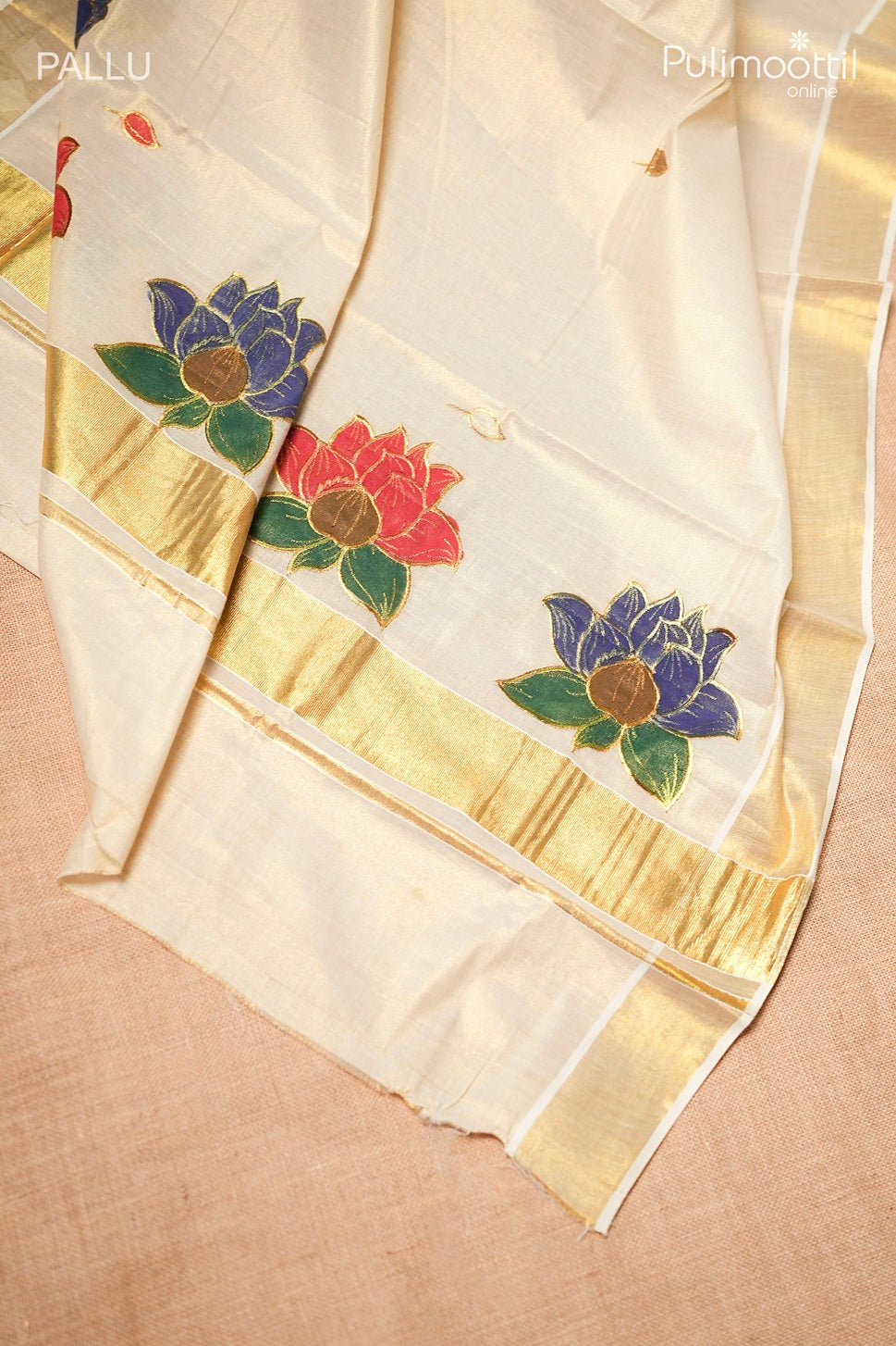 Kerala traditional lotus painting set saree