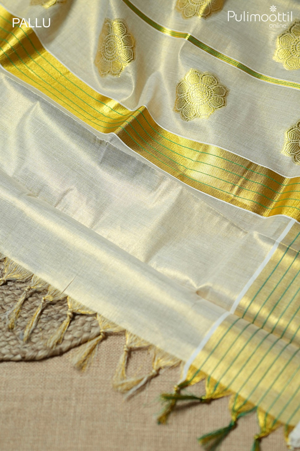 Kerala traditional golden tissue set saree