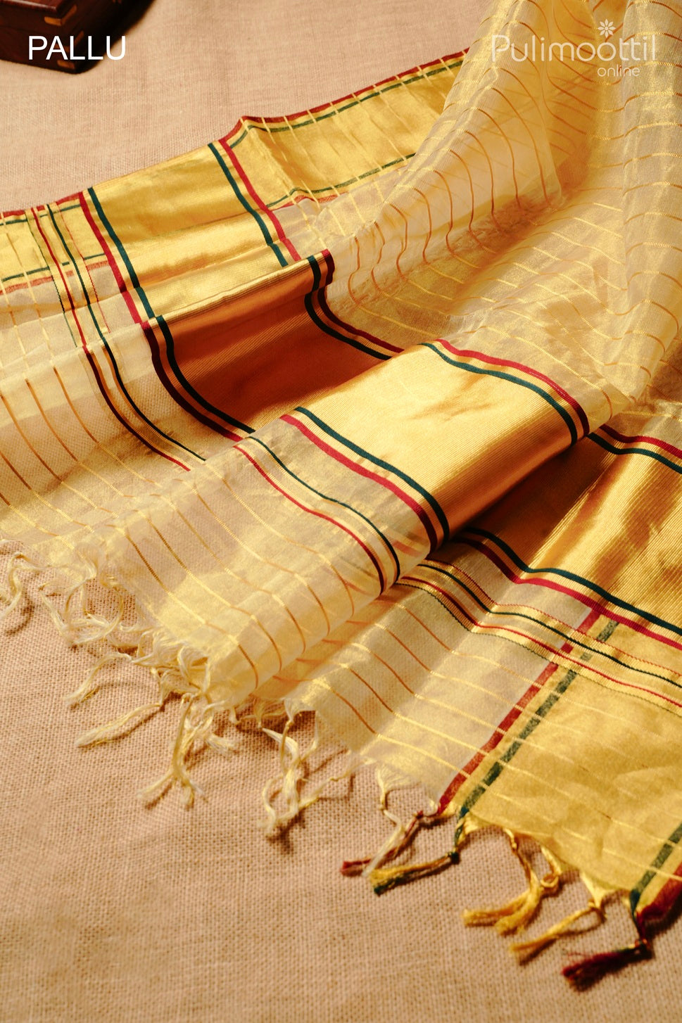 Golden tissue handloom set saree