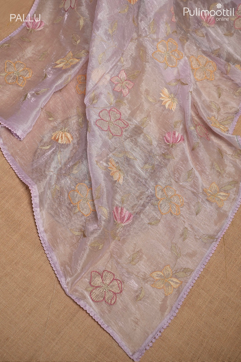 Lavender color crushed organza fancy saree