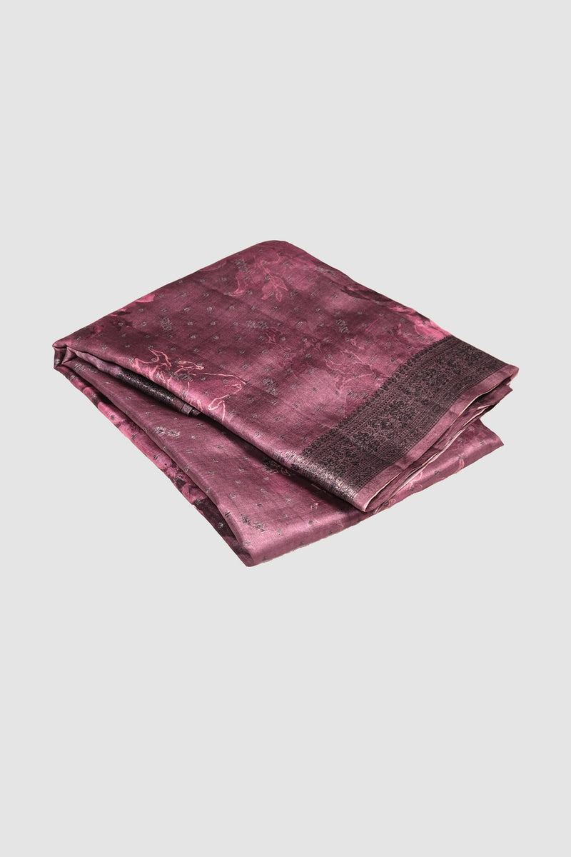 Wine color printed Tusser silk saree .