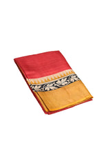 Crimson Red color pure Tusser silk saree.