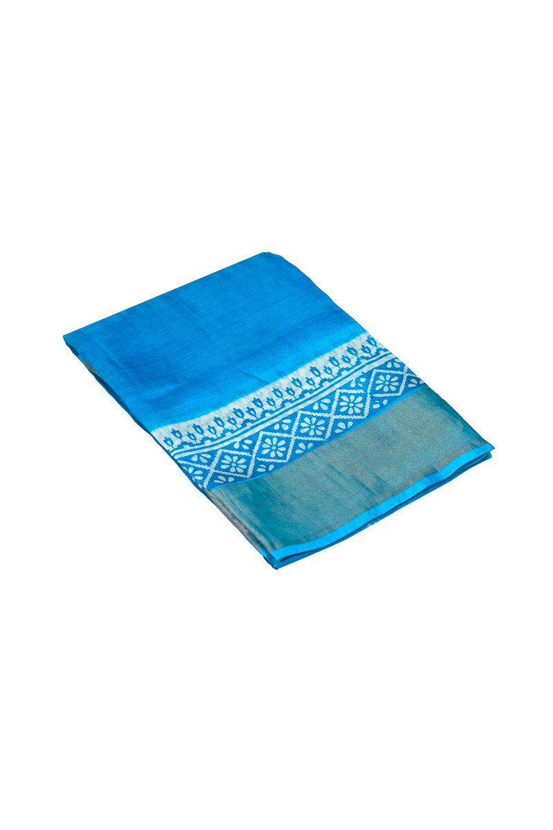 Sky blue color pure Tusser silk saree.