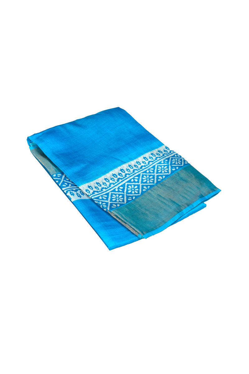 Sky blue color pure Tusser silk saree.