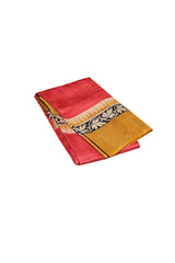 Crimson Red color pure Tusser silk saree.