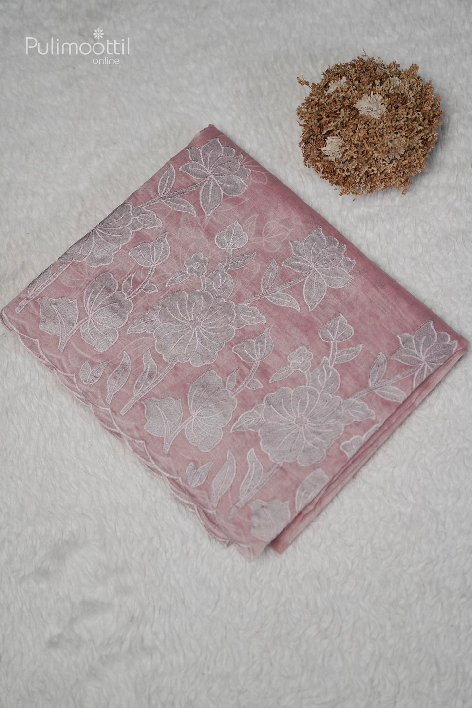Light Peach Colour Organza Fancy Saree with Appliqué Work