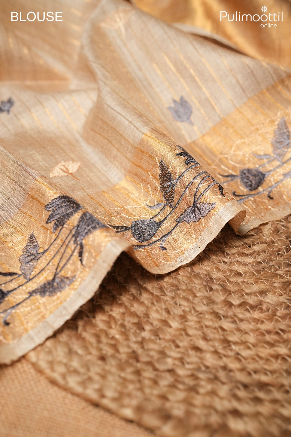 Dark butter cream color jute silk saree