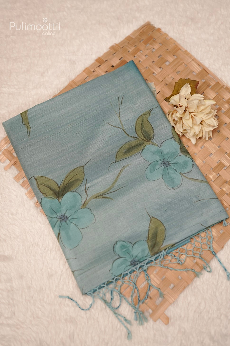 Double Shaded Floral Painting Tussar Silk Saree