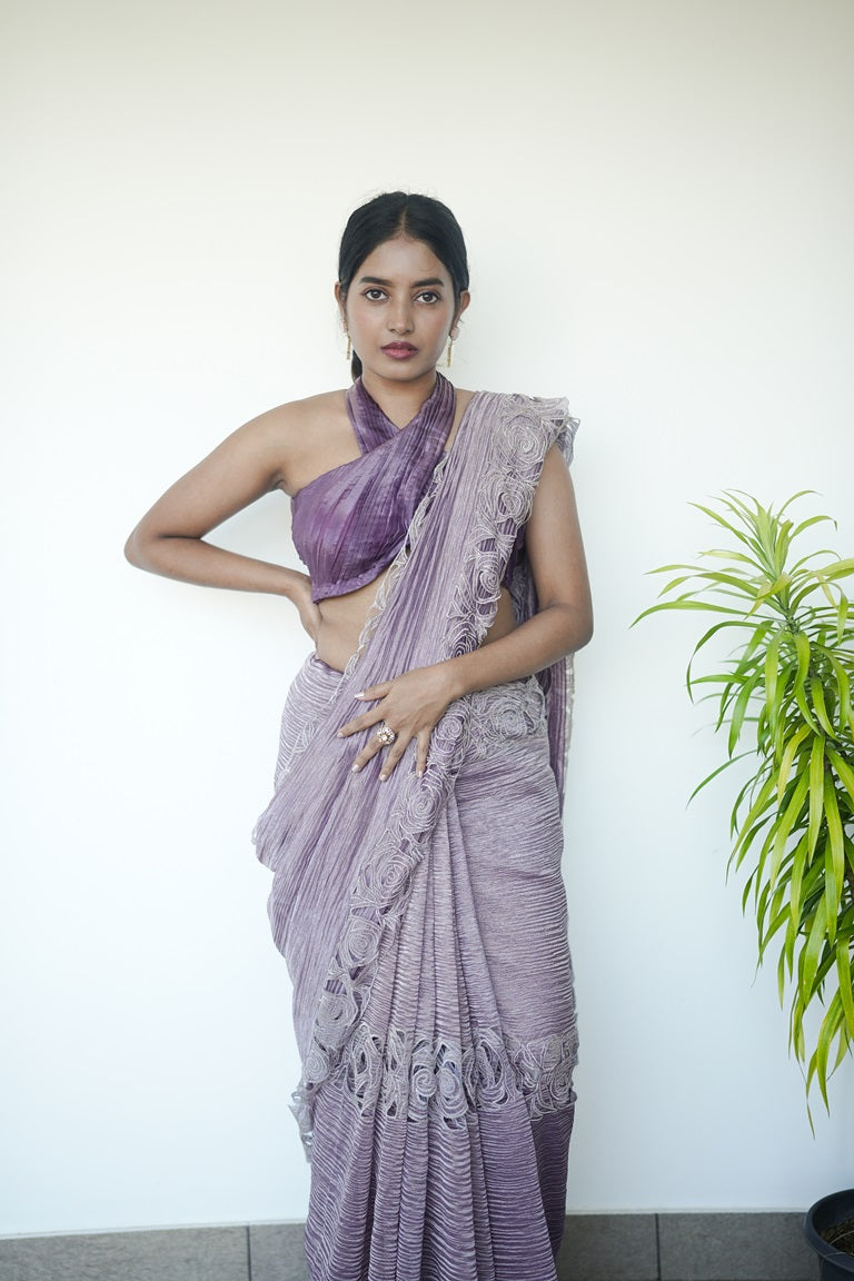 Violet Colour Crushed Organza Saree