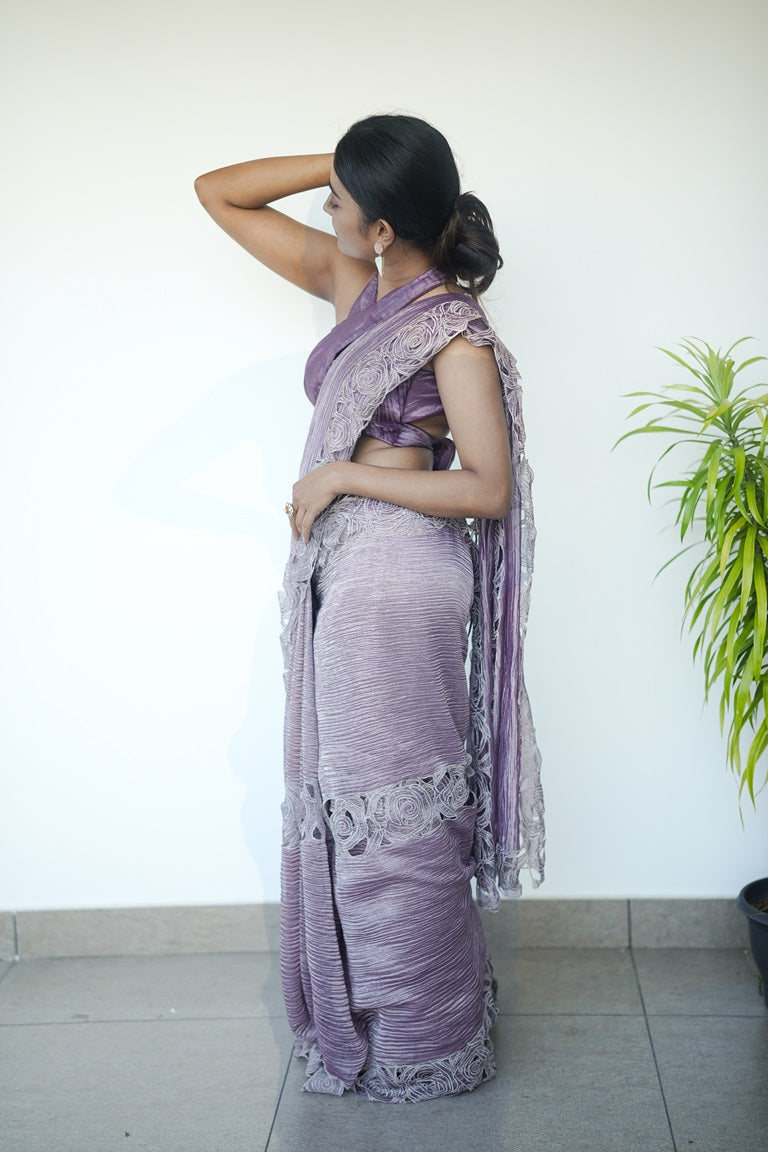 Violet Colour Crushed Organza Saree