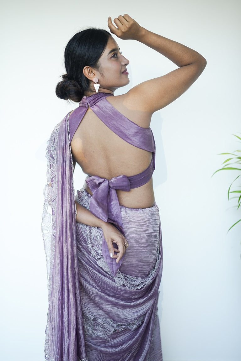 Violet Colour Crushed Organza Saree