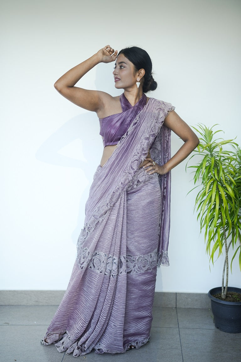Violet Colour Crushed Organza Saree