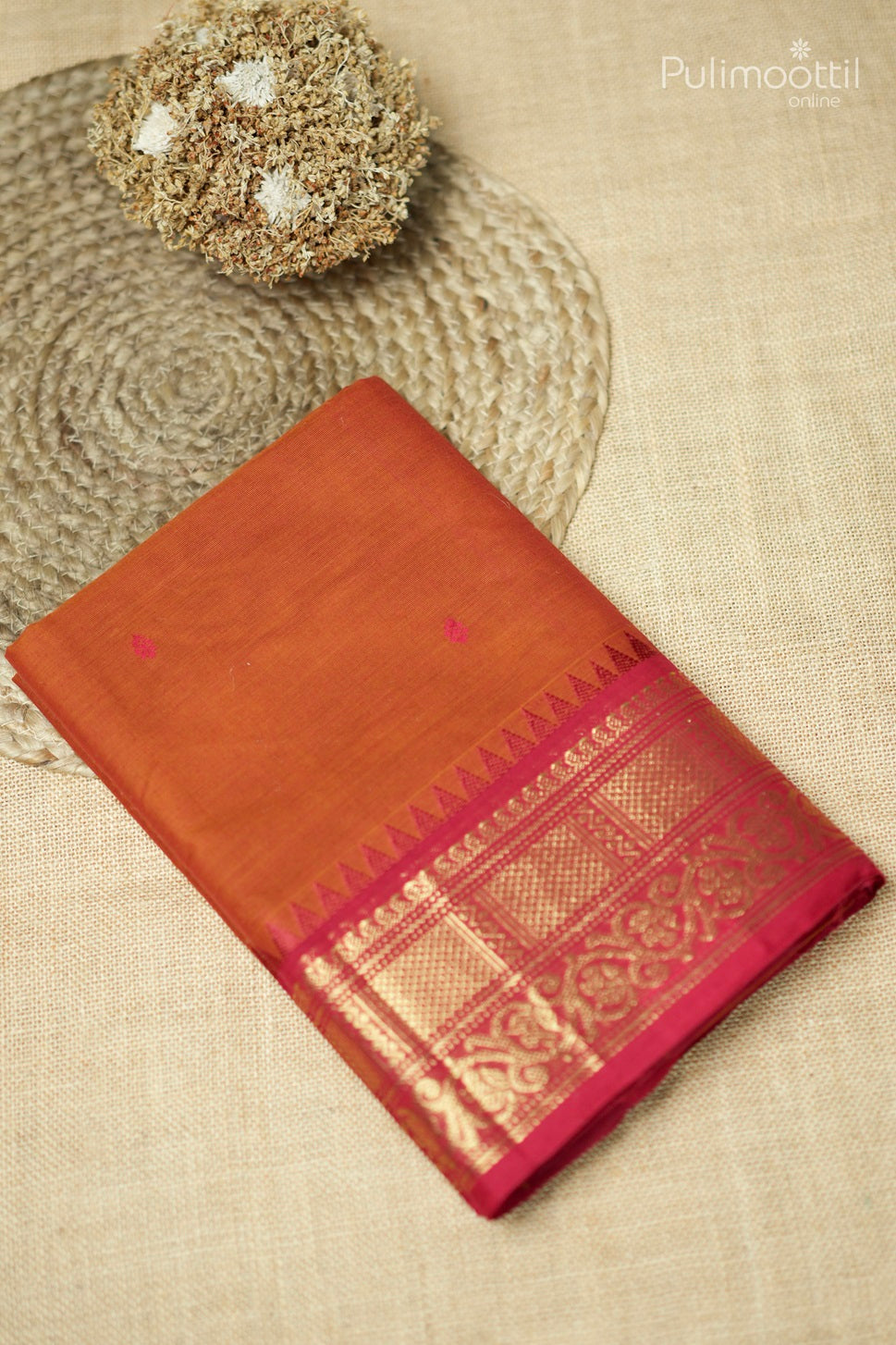 Brick Red Colour Kalyani Cotton Saree