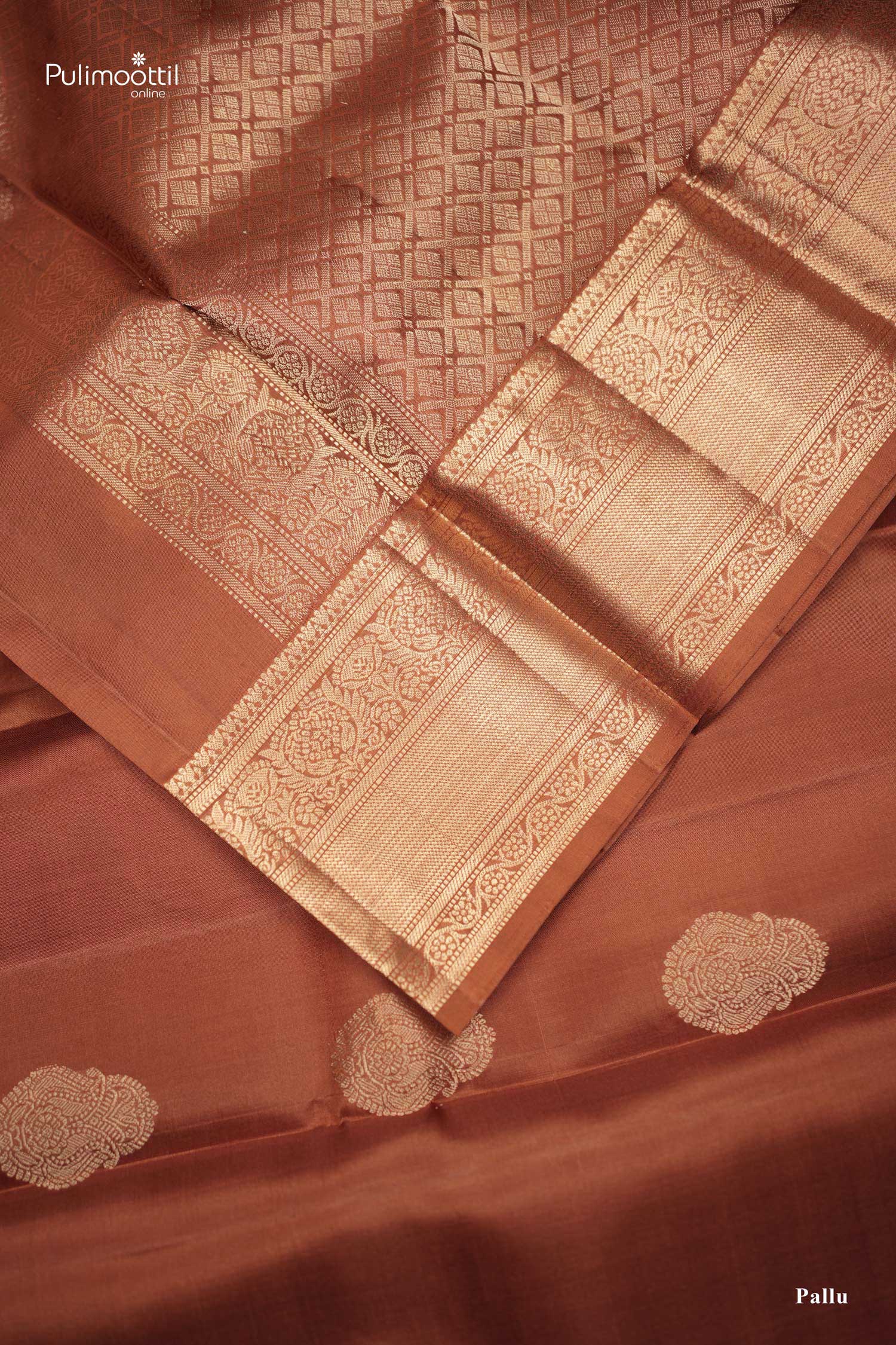 Dark Burned Orange Kanchipuram Soft Silk Saree