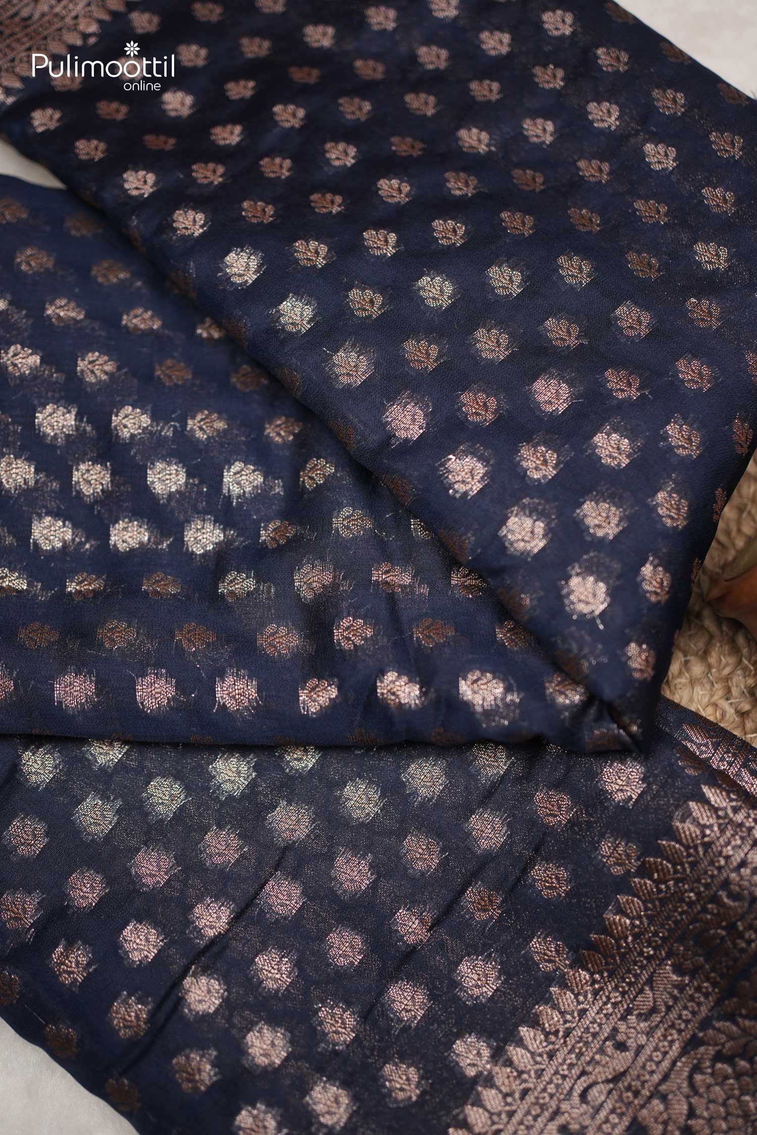 Peacock Blue colour Banarasi Saree