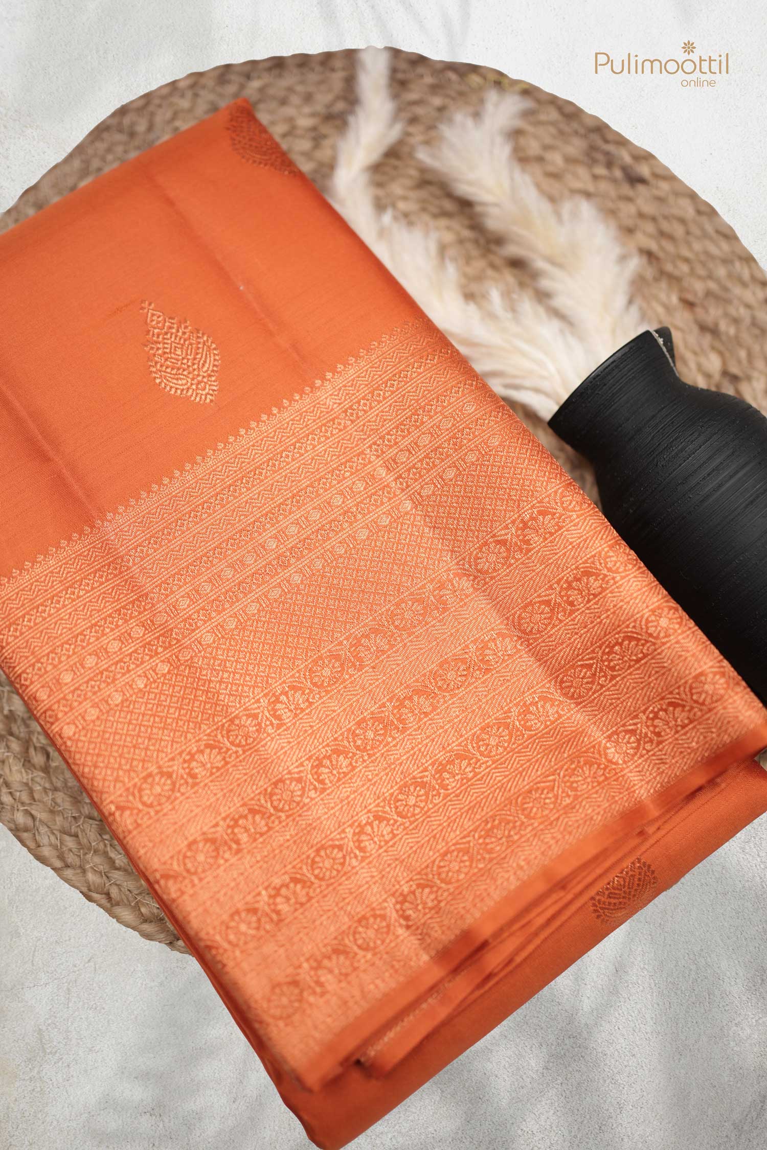 Burned Orange Kanchipuram Soft Silk Saree