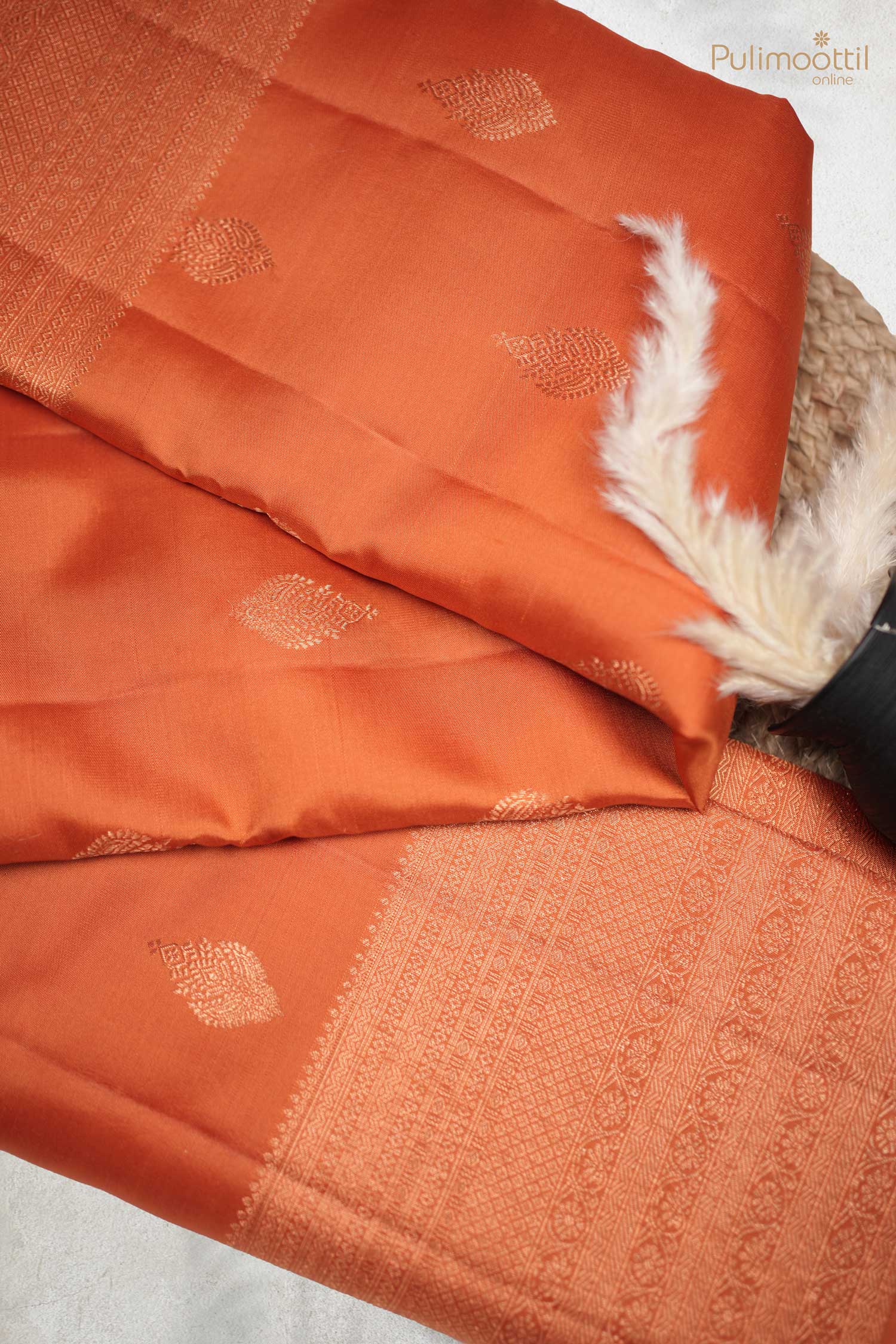 Burned Orange Kanchipuram Soft Silk Saree
