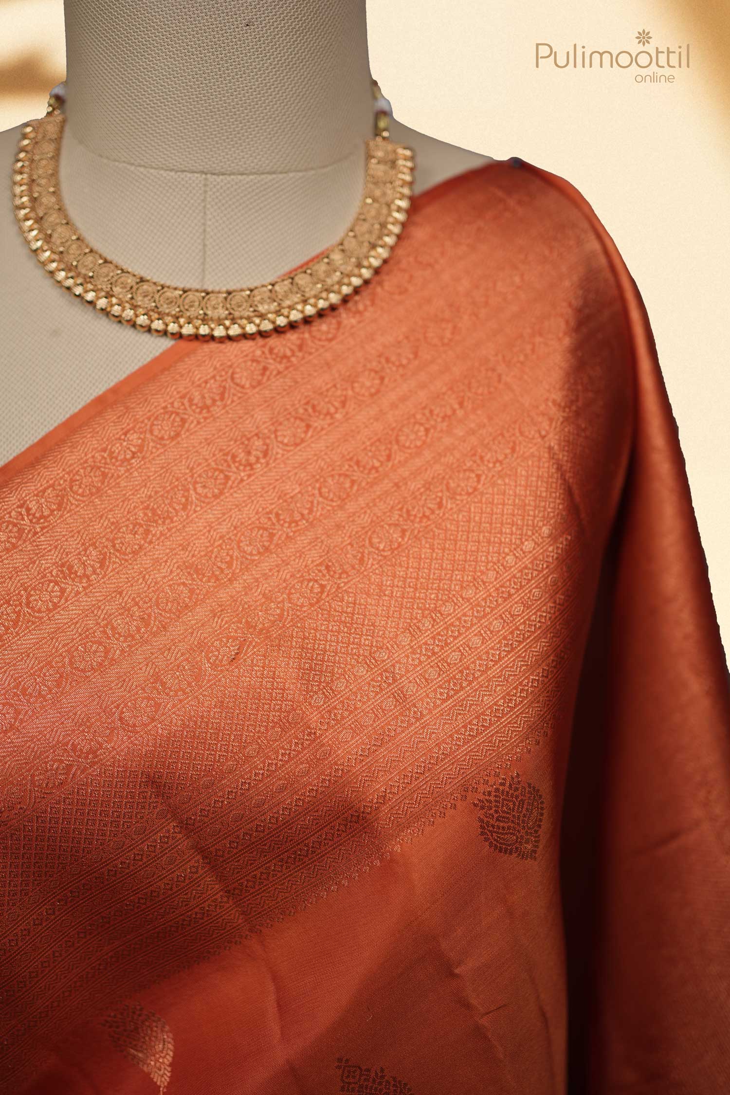 Burned Orange Kanchipuram Soft Silk Saree