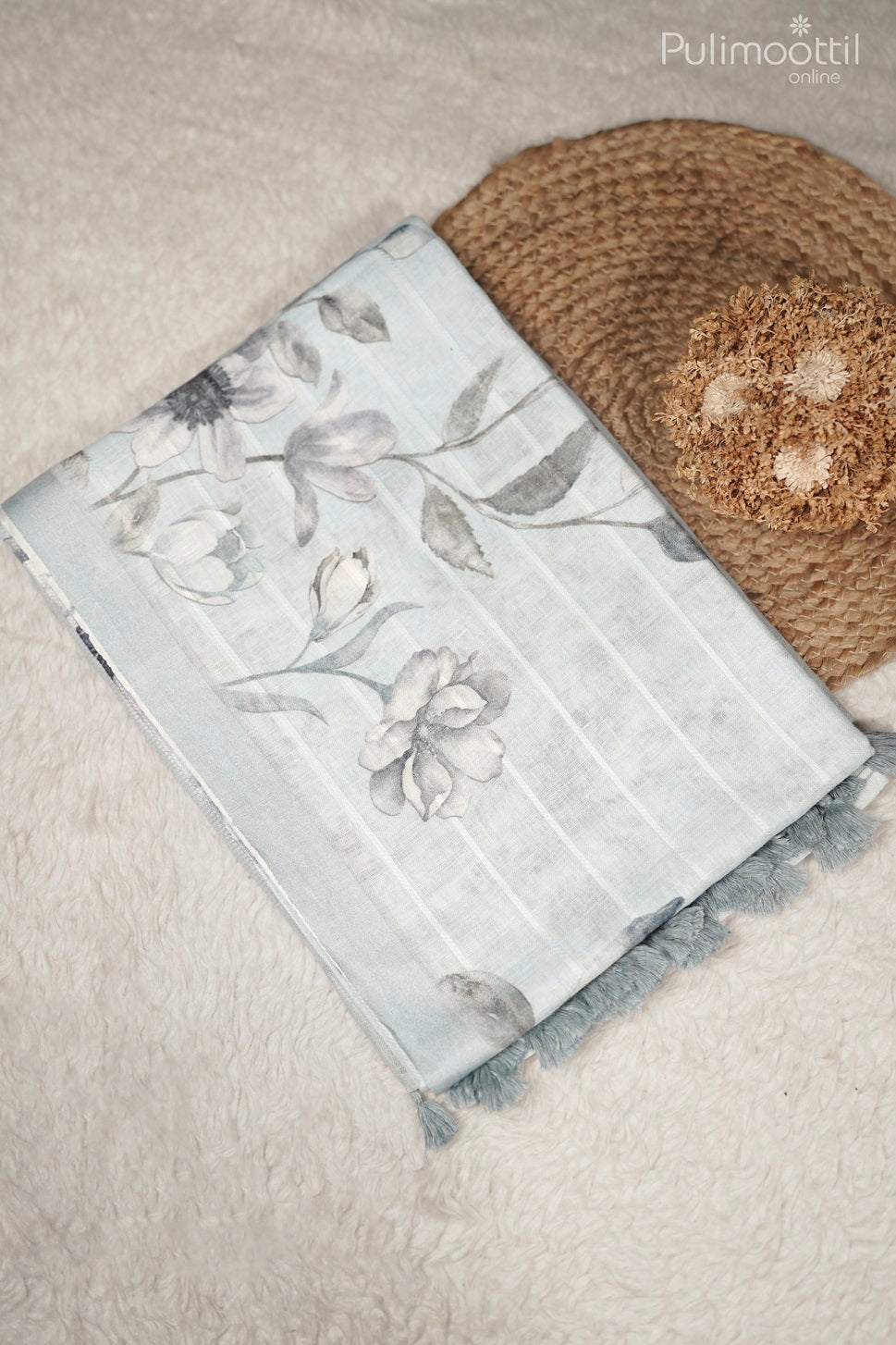 Powder Blue Colour Linen Saree