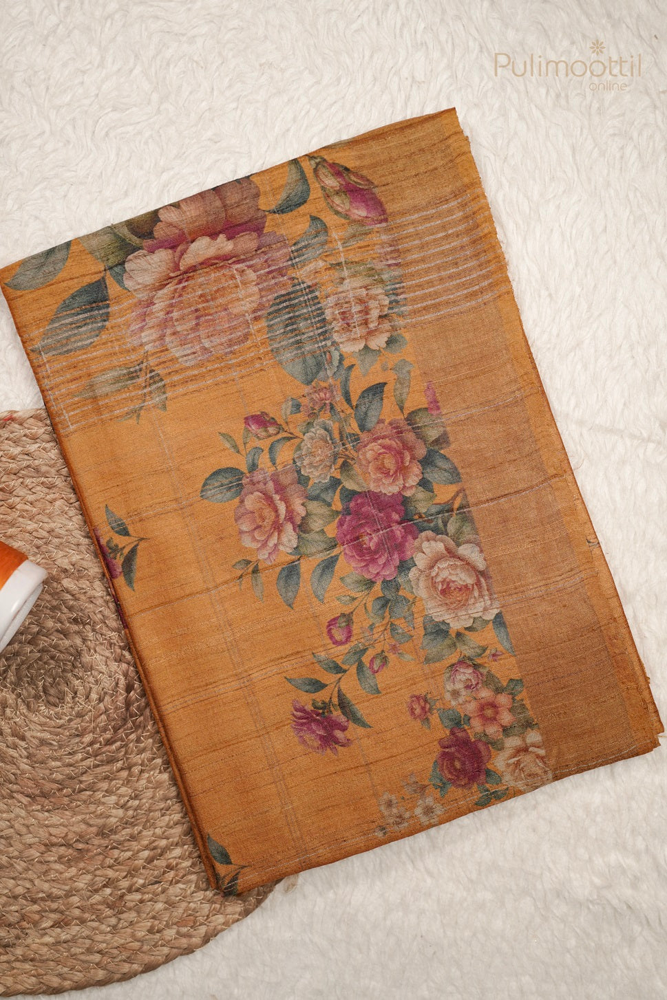 Dark Yellow Colour Jute Silk Saree