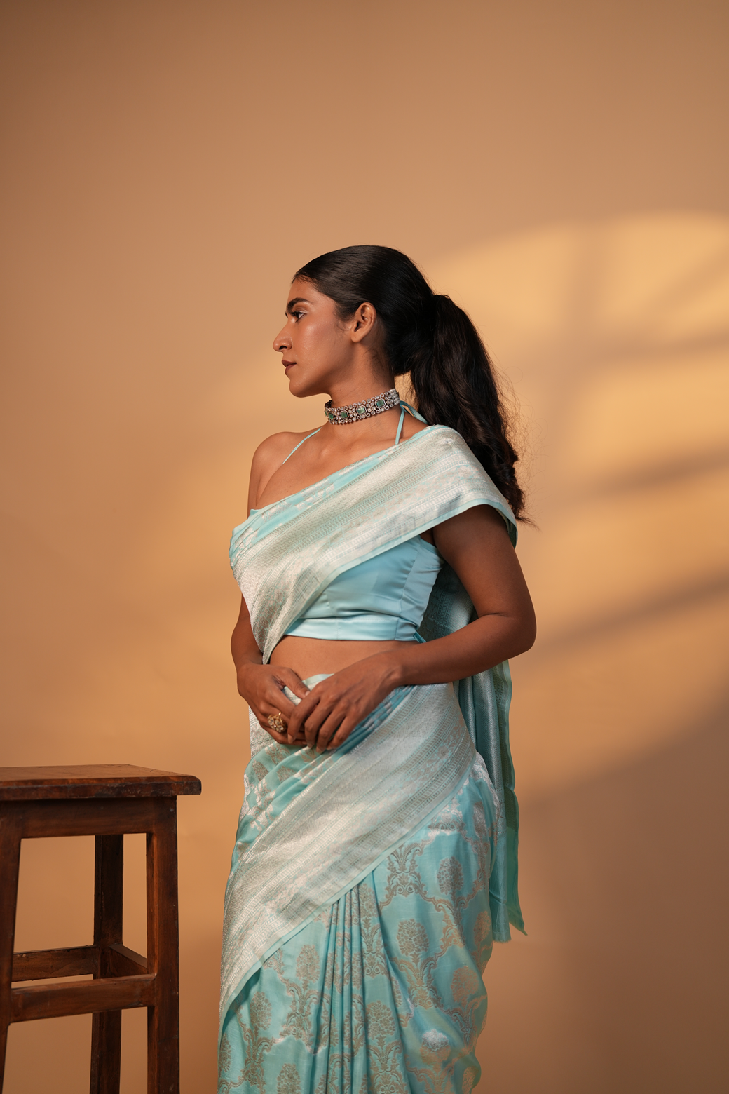 Light Sky Blue Colour Banarasi Saree