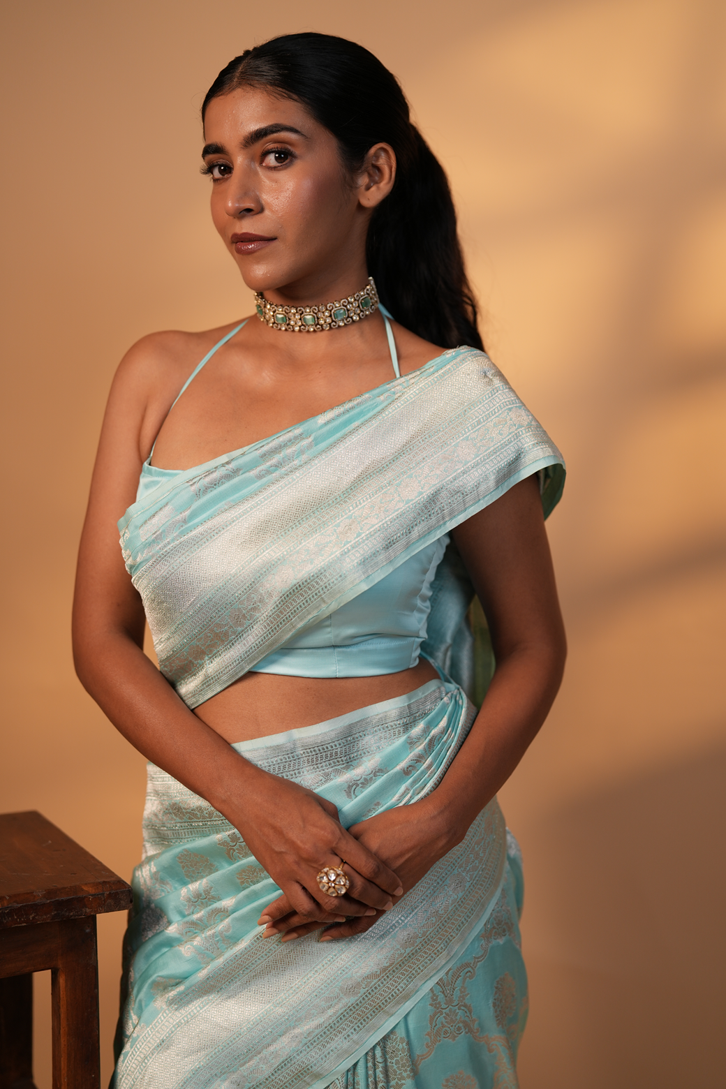 Light Sky Blue Colour Banarasi Saree