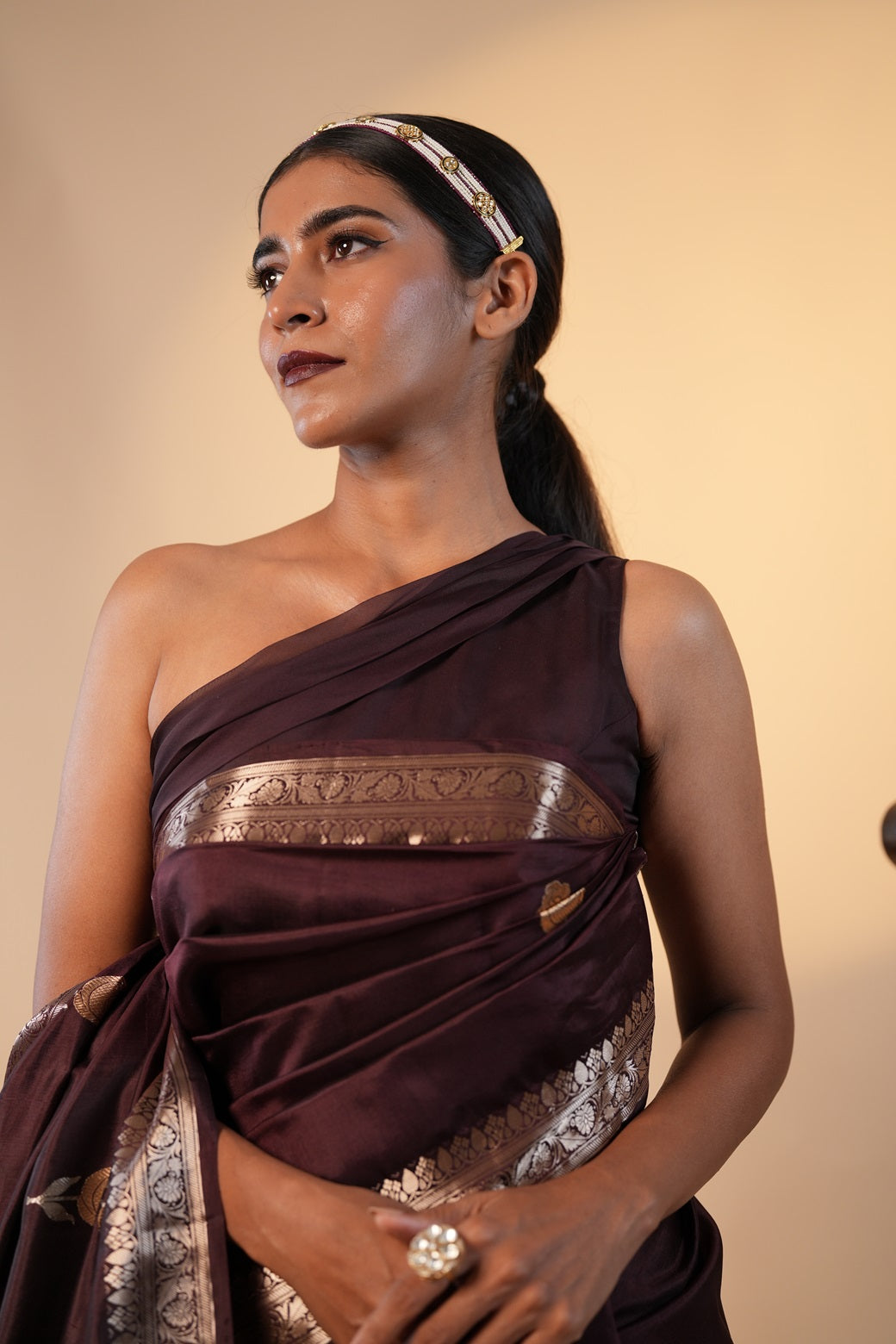 Coffee Brown Colour Puna Silk Saree