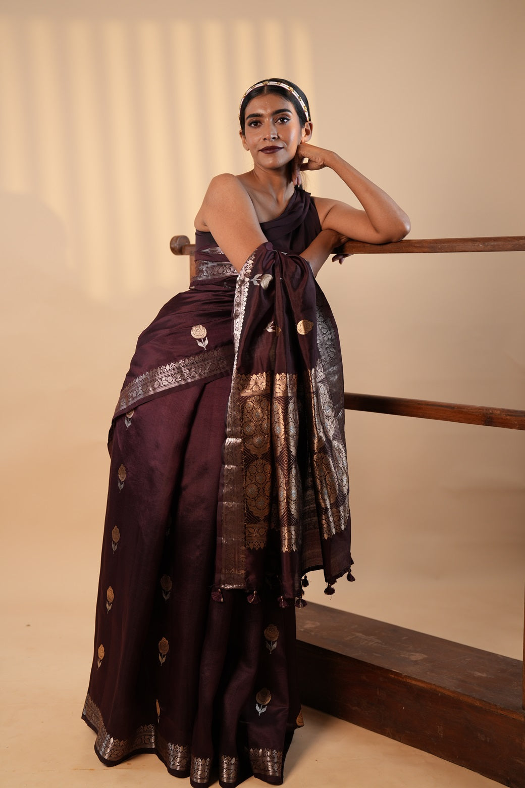 Coffee Brown Colour Puna Silk Saree