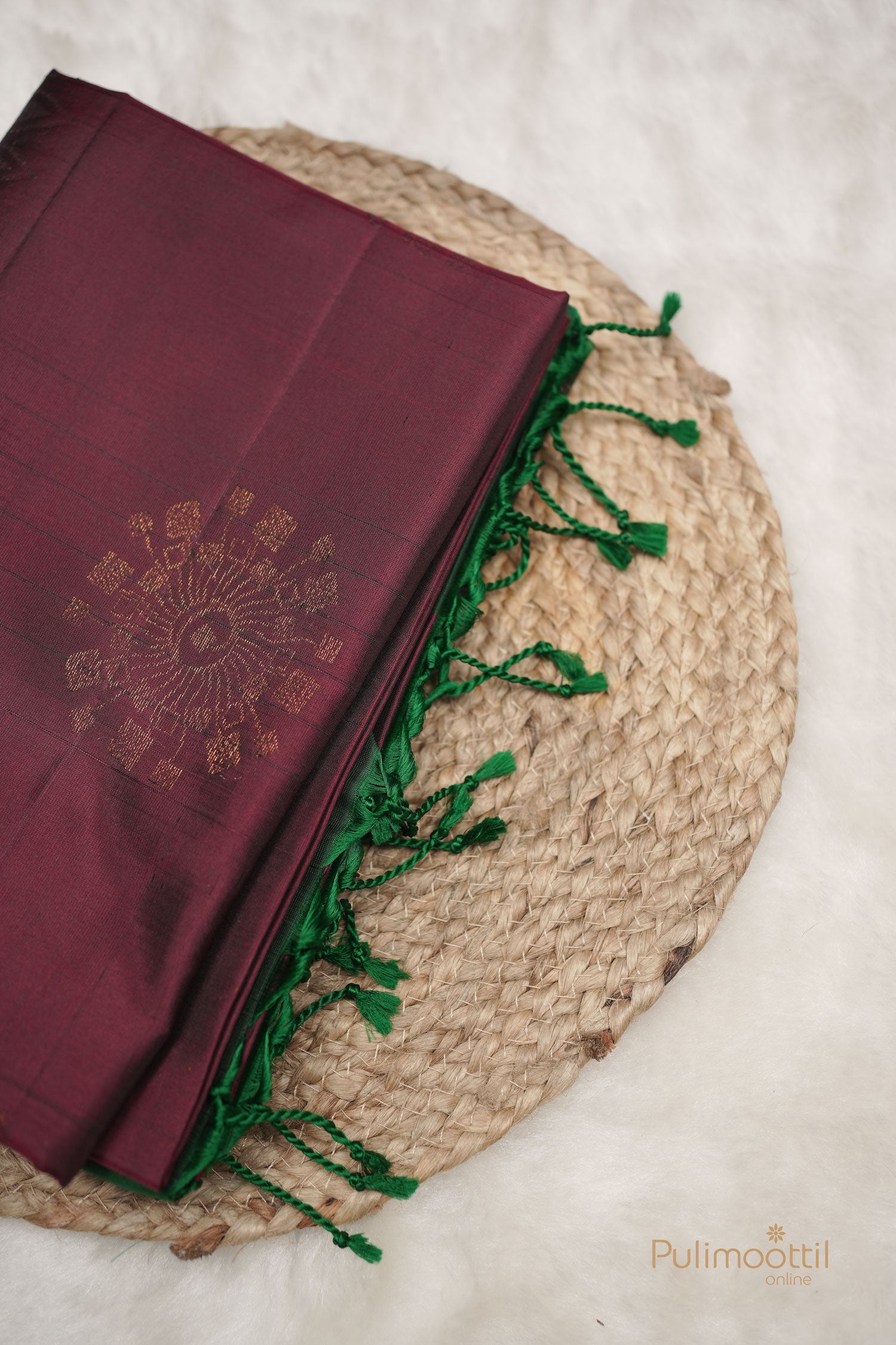 Dark Maroon Color Kanchipuram soft silk saree