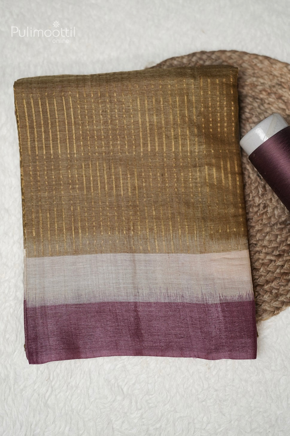 Olive Green Colour Tussar Silk Saree