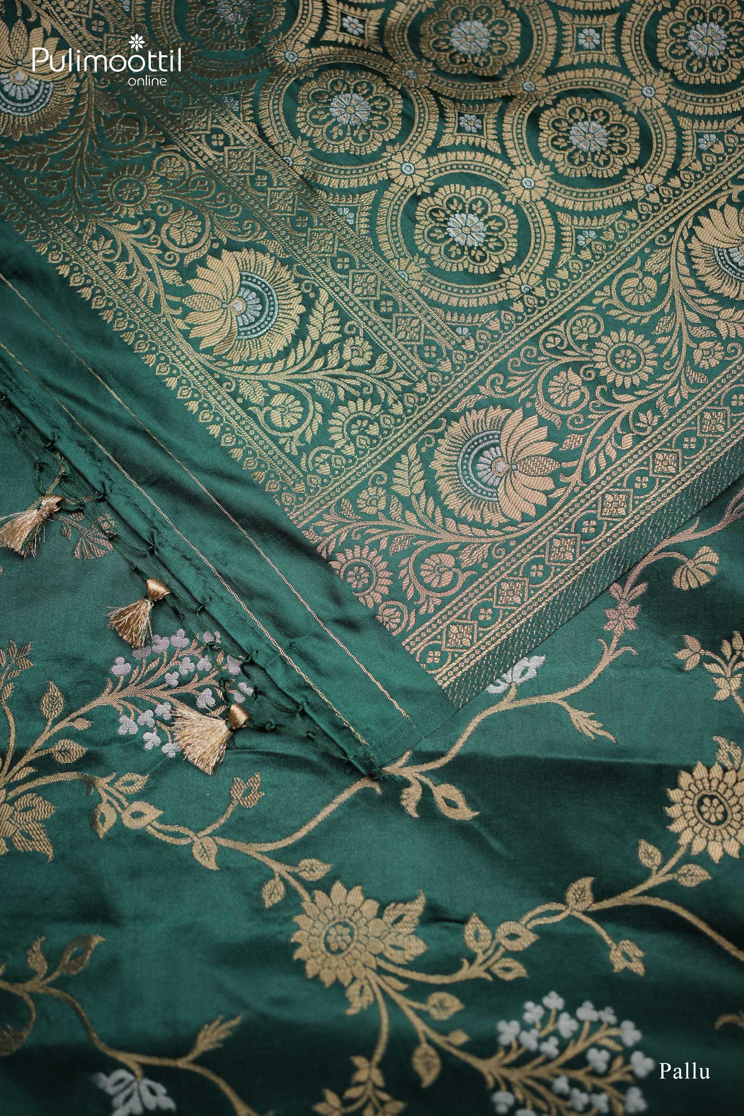 Bottle Green Colour Semi Banarasi Saree.
