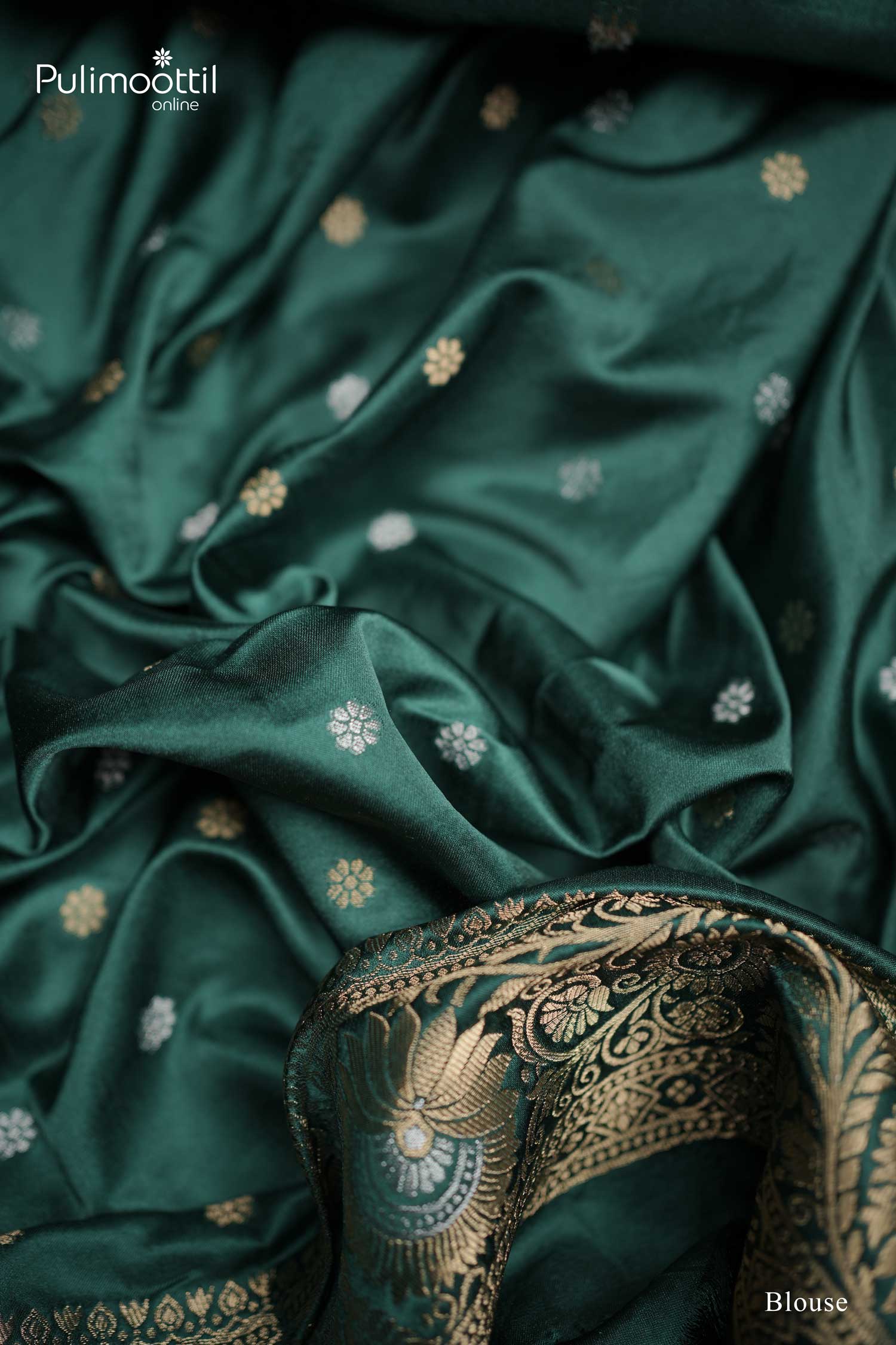 Bottle Green Colour Semi Banarasi Saree.