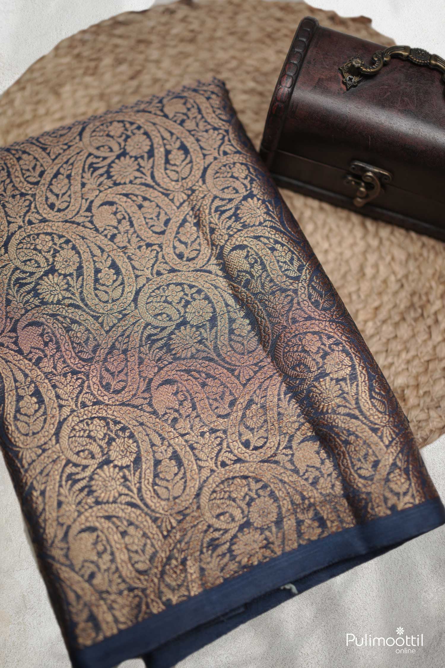 Navy Blue Banarasi Saree.