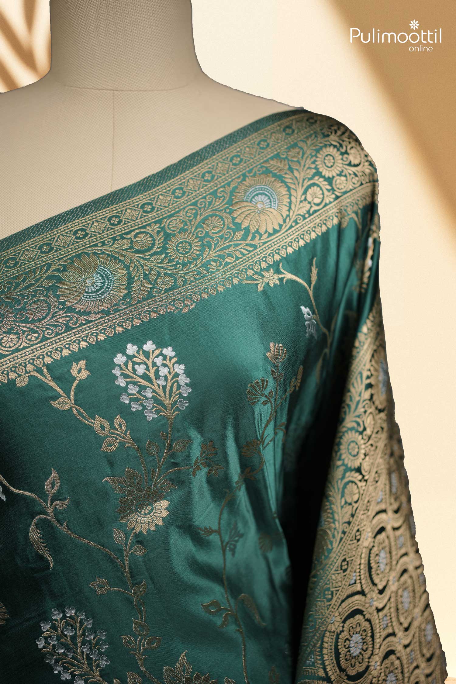 Bottle Green Colour Semi Banarasi Saree.