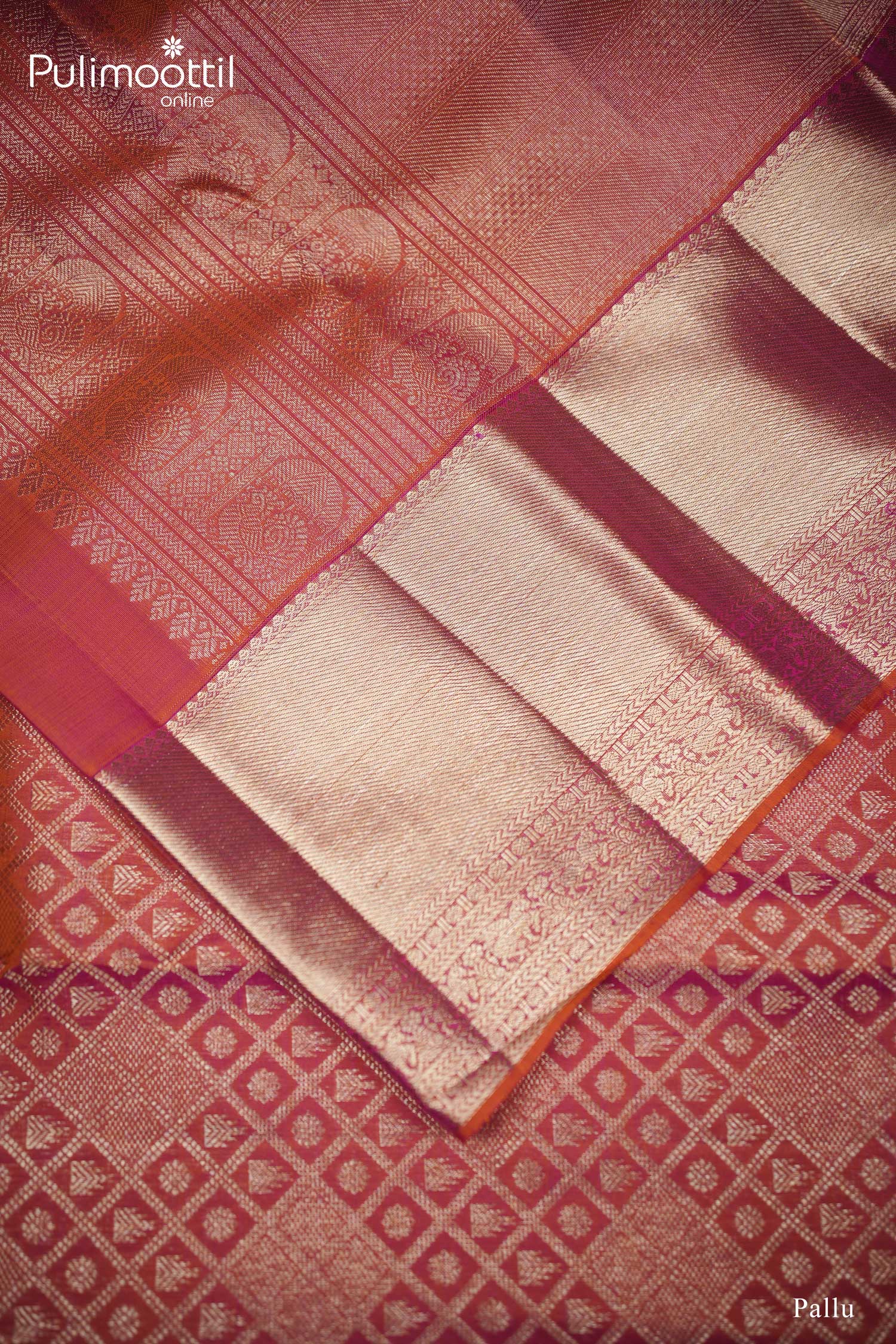 Orange With Pink Two Tone Kanchipuram Saree.