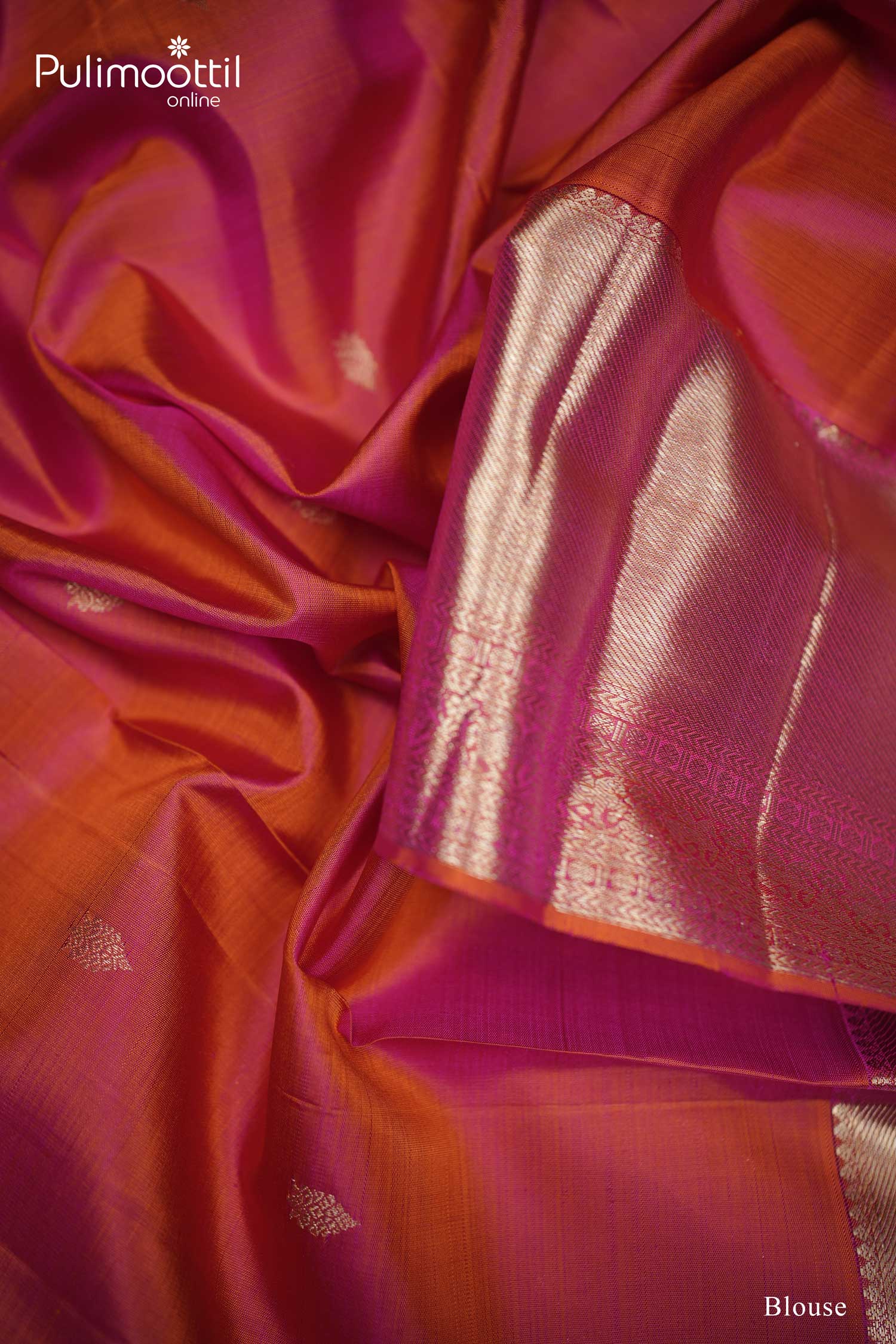 Orange With Pink Two Tone Kanchipuram Saree.